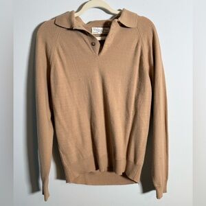 Vintage Christian Dior Monsieur Wool Polo Sweater Tan Camel Long Sleeve Large